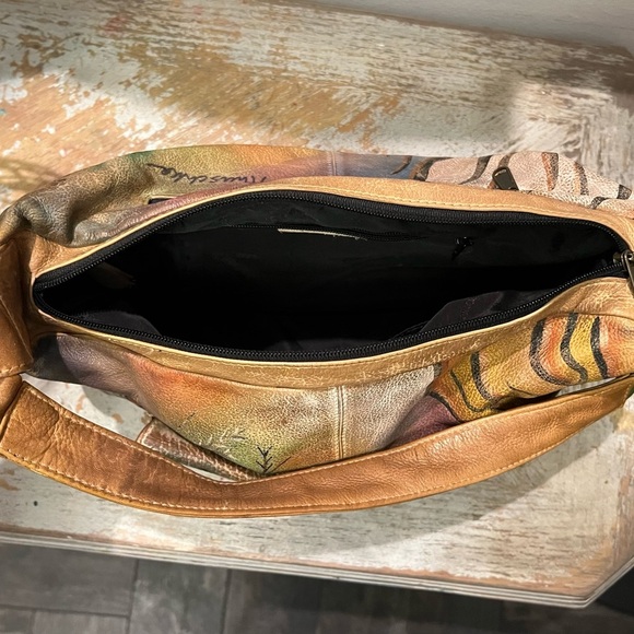 Anuschka Leather Print Artistic Hand painted Shoulder Bag - Picture 10 of 12
